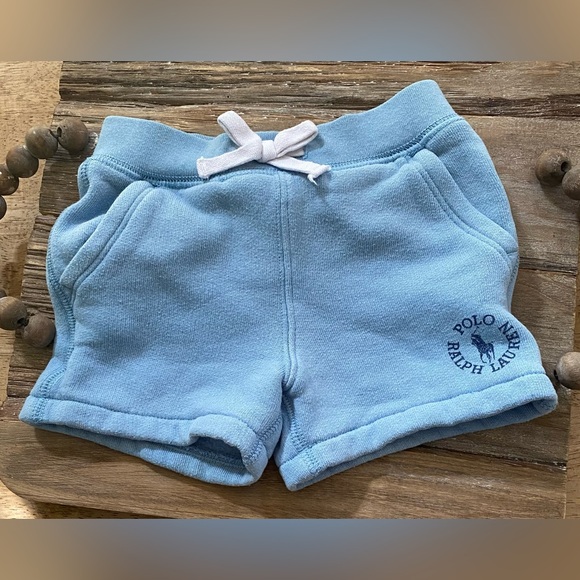 Ralph Lauren Infant Sz 6 Months Powder Blue Pull On Cotton Blend Logo Shorts‎ - Picture 1 of 10